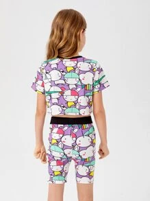 DAYDREAMS AND ICE CREAMS 女孩卡通圖案T恤和騎行褲套裝 - 彩色 - 查看 2