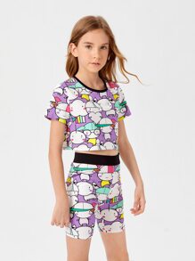 DAYDREAMS AND ICE CREAMS 女孩卡通圖案T恤和騎行褲套裝 - 彩色 - 查看 3