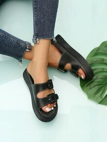 Giày bệt dày và Dép nêm Nữ - màu đen - Xem 6