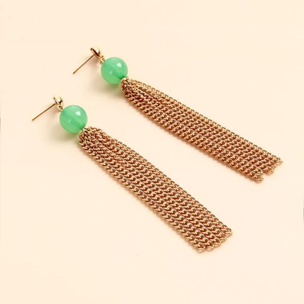 

Chain Tassel Drop Earrings, Green