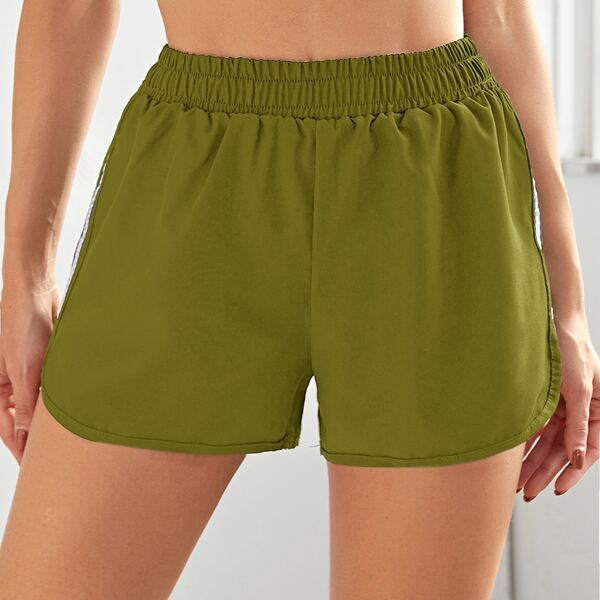 

Side Panel High Waist Sports Shorts, Green