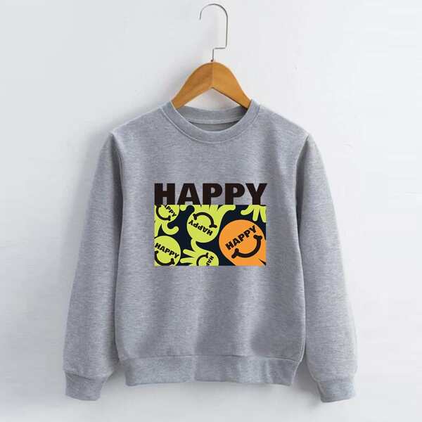 

Boys Cartoon & Letter Print Round Neck Sweatshirt, Grey