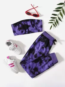 SHEIN Niñas Conjunto Top corto tubo de tie dye & Pantalones deportivos - Multicolor - Ver 1