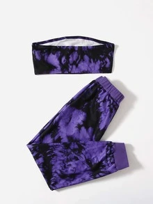 SHEIN Niñas Conjunto Top corto tubo de tie dye & Pantalones deportivos - Multicolor - Ver 2
