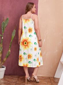 Vestido de tirantes con estampado de girasol - Blanco - Ver 2