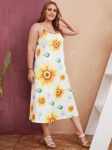 Vestido de tirantes con estampado de girasol - Blanco - Ver 3