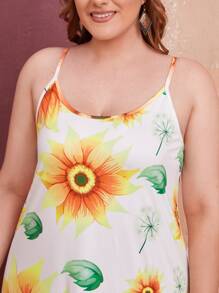 Vestido de tirantes con estampado de girasol - Blanco - Ver 4