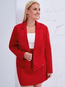 SHEIN X Sadaf Plus Solid Lapel Neck Blazer - Red - View 1