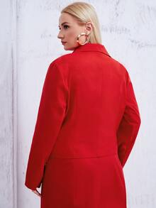 SHEIN X Sadaf Plus Solid Lapel Neck Blazer - Red - View 2