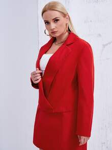 SHEIN X Sadaf Plus Solid Lapel Neck Blazer - Red - View 4
