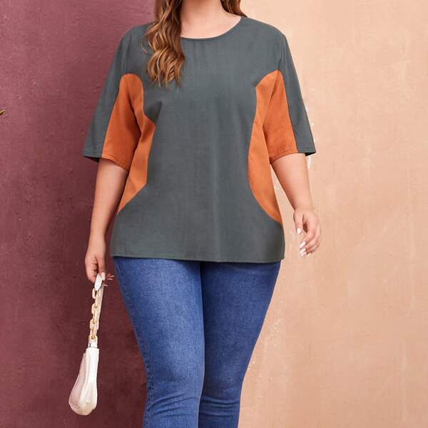 

Plus Colorblock Blouse, Dark grey