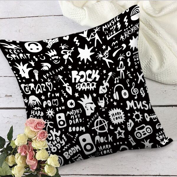 

Letter Graphic Cushion Cover Without Filler, Black and white