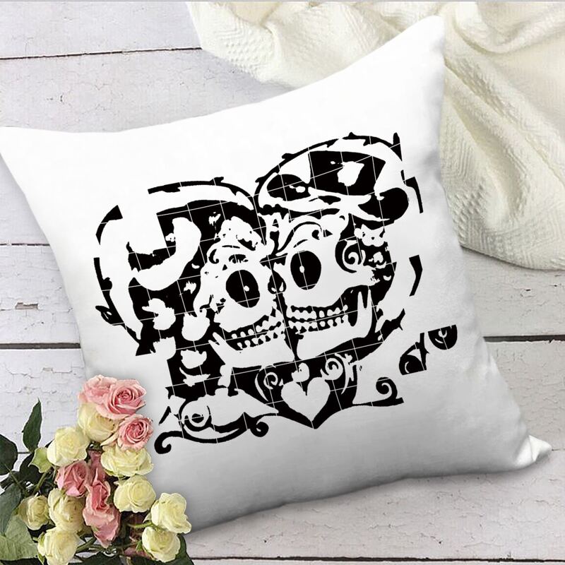 

Skull Pattern Cushion Cover Without Filler, Black and white
