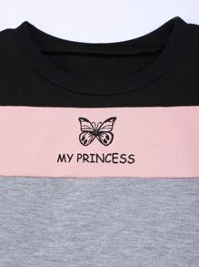 SHEIN Toddler Girls Butterfly And Letter Graphic Colour Block Pullover & Joggers - Multicolor - View 3