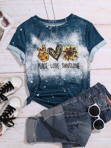 Plus Sunflower And Letter Graphic Tee - Teal Blue - View 1