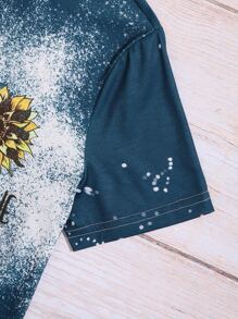 Plus Sunflower And Letter Graphic Tee - Teal Blue - View 3