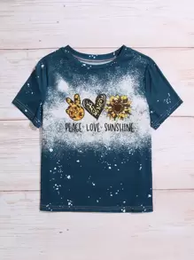 Plus Sunflower And Letter Graphic Tee - Teal Blue - View 4