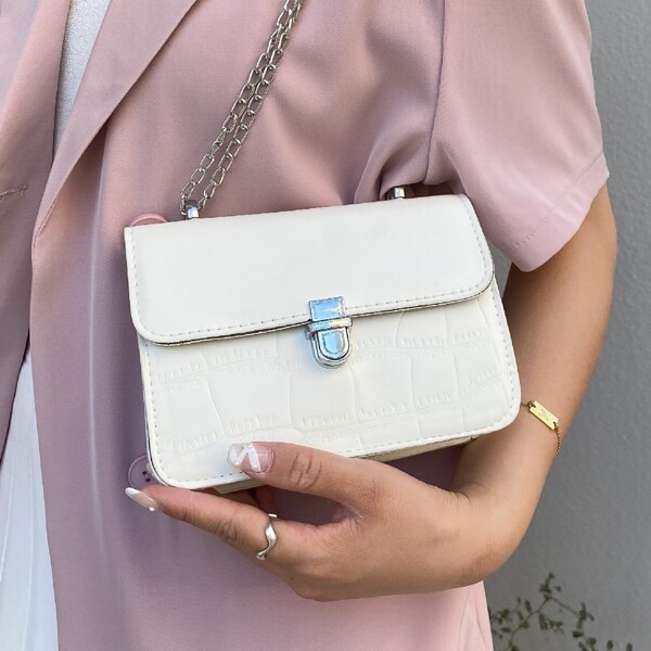 

Croc Embossed Push Lock Shoulder Bag, White