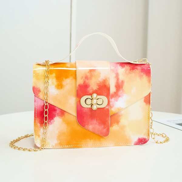 

Tie Dye Turn-lock Chain Satchel Bag, Orange