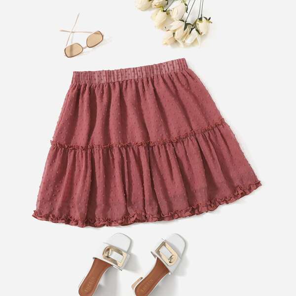 

Plus Swiss Dot Frill Trim Skirt, Dusty pink