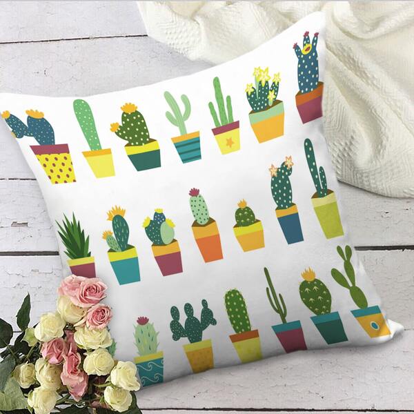 

Potted Cactus Print Cushion Cover Without Filler, Multicolor