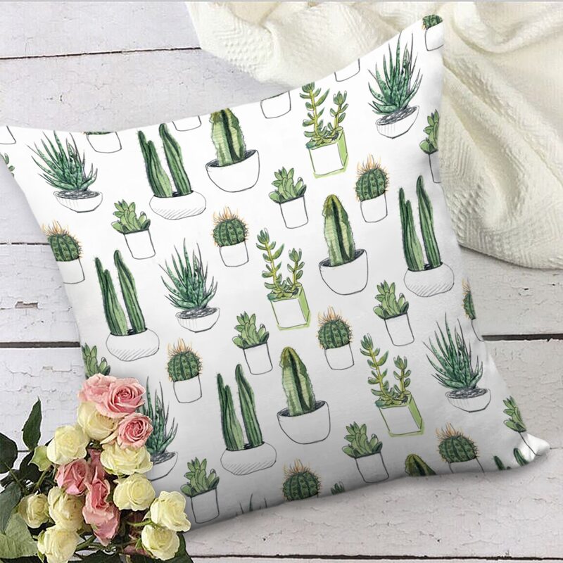 

Potted Cactus Print Cushion Cover Without Filler, Multicolor