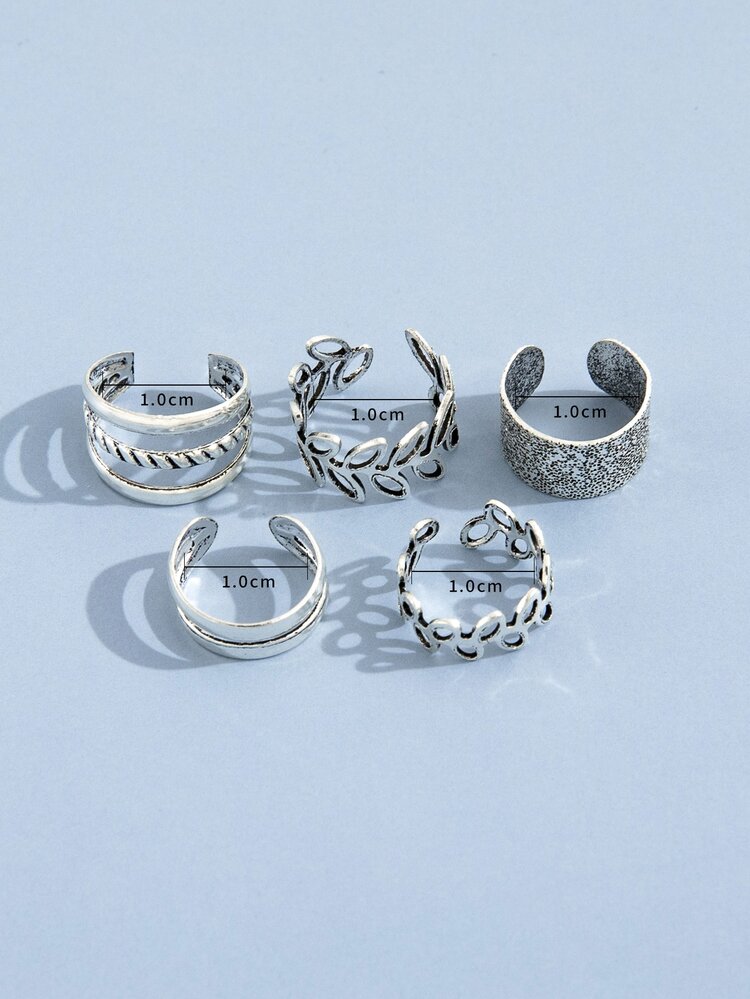 5入組樹葉裝飾耳環 - 銀色 - 查看 3