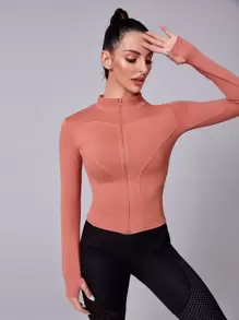 Thumb Holes Sports Jacket - Coral Pink - View 1