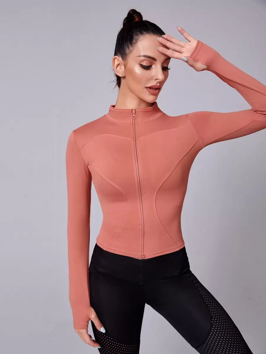 Thumb Holes Sports Jacket - Coral Pink - View 1