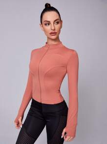 Thumb Holes Sports Jacket - Coral Pink - View 3