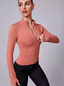Thumb Holes Sports Jacket - Coral Pink - View 4