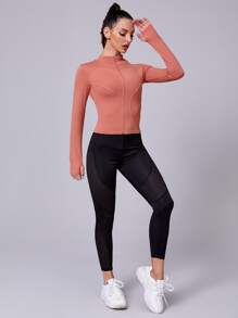 Thumb Holes Sports Jacket - Coral Pink - View 5