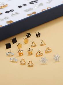 RINTOLER 100pcs/Set Assorted Minimalist Hollow Geometric Earrings, Plastic Stud Earrings, Sold With Box, Korean/Japanese Style - Multicolor - View 2