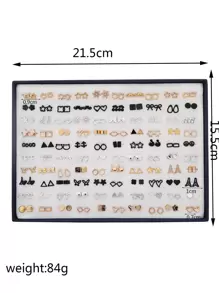 RINTOLER 100pcs/Set Assorted Minimalist Hollow Geometric Earrings, Plastic Stud Earrings, Sold With Box, Korean/Japanese Style - Multicolor - View 3