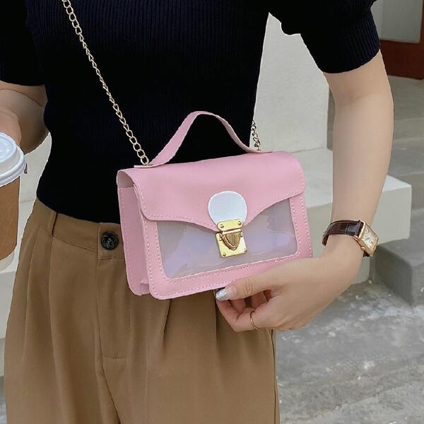 

Twist Lock Chain Satchel Bag, Pink