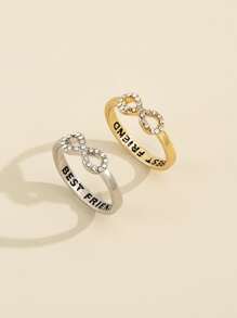 2pcs Rhinestone Infinity Decor Ring - Multicolor - View 1