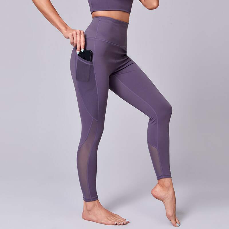 

Mesh Insert Sports Leggings With Phone Pocket, Purple
