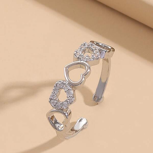 

Heart Decor Cuff Ring, Silver