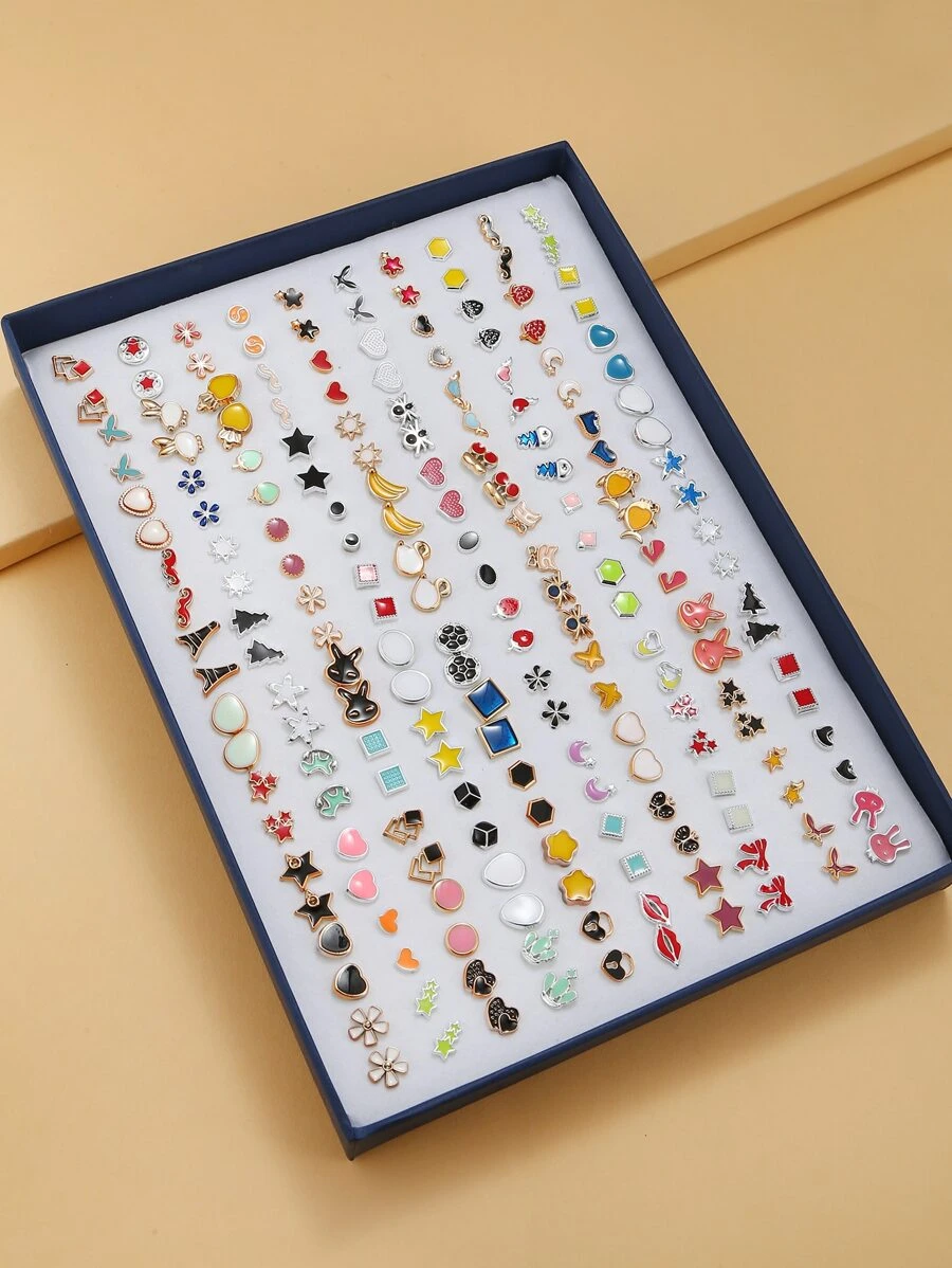RINTOLER 100pairs Random Style Stud Earrings - Multicolor - View 1
