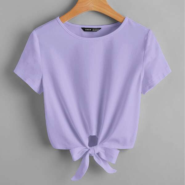 

Solid Knot Hem Tee, Purple