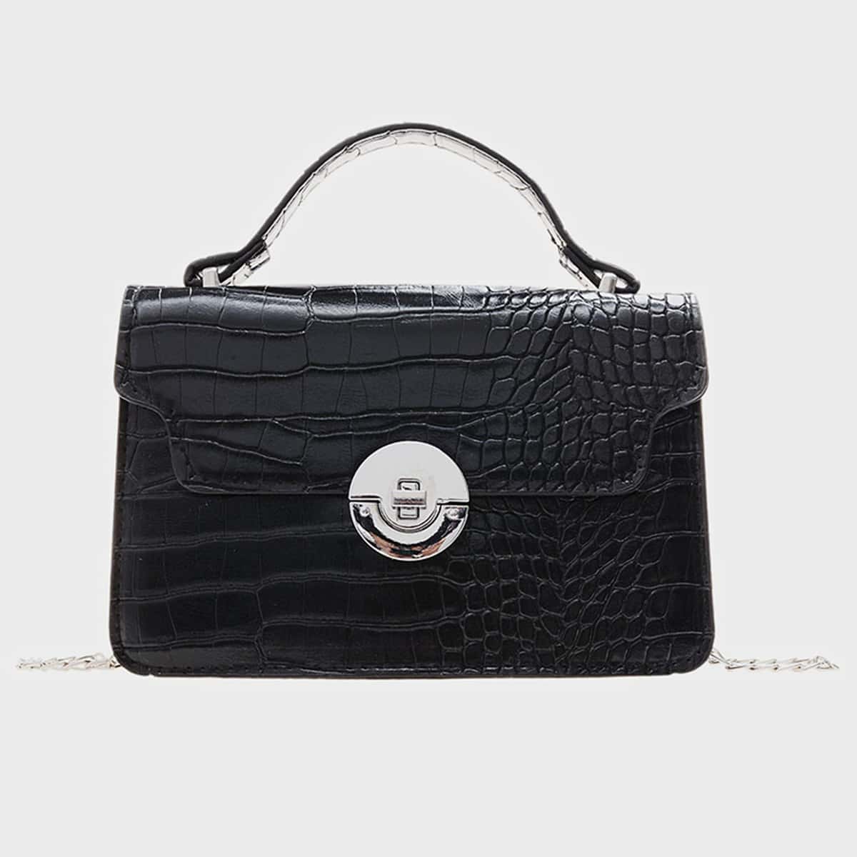 

Croc Embossed Chain Bag, Black