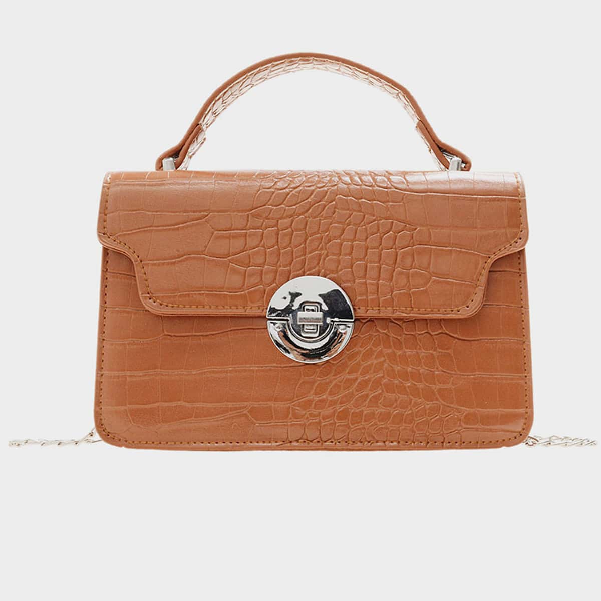 

Croc Embossed Chain Bag, Brown