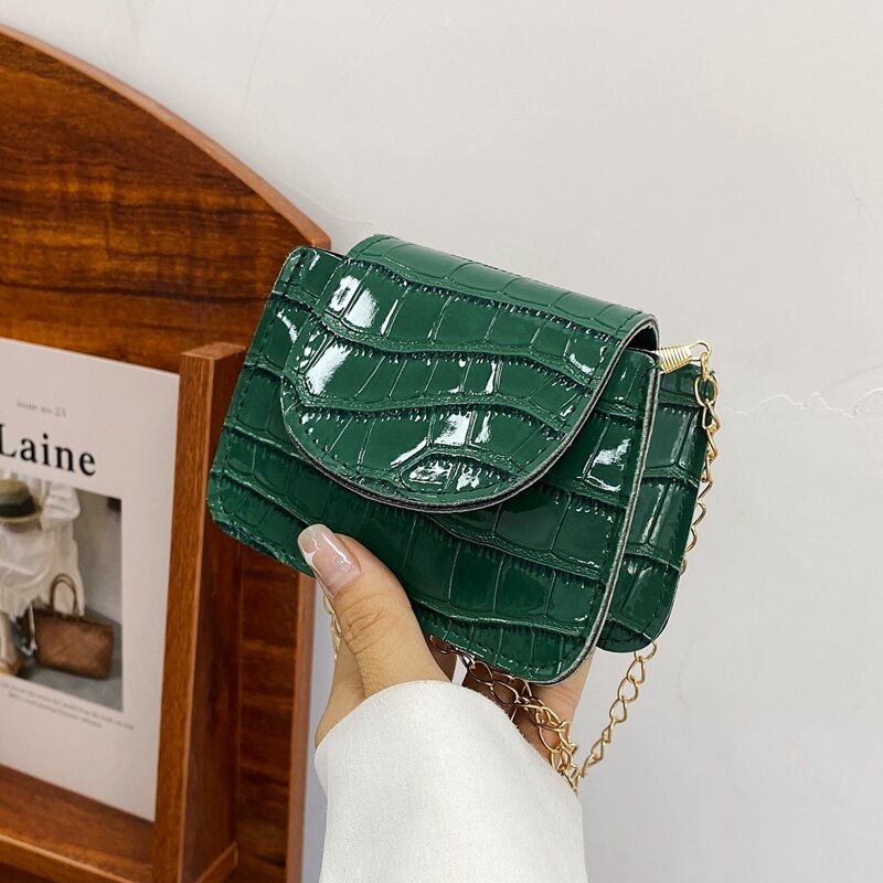 

Mini Croc Chain Bag, Green