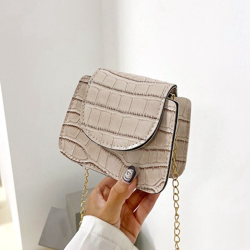 

Mini Croc Chain Bag, Beige