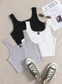 SHEIN EZwear 3 件装纯色露脐背心 - 彩色 - 查看 2
