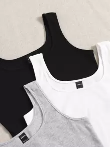 SHEIN EZwear 3 件装纯色露脐背心 - 彩色 - 查看 5