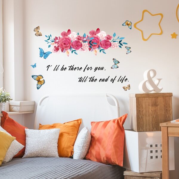 

1sheet Floral & Slogan Graphic Wall Sticker, Multicolor