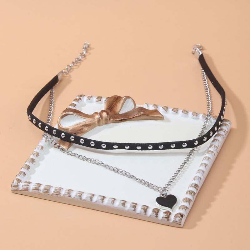 

Heart Pendant Layered Necklace, Black