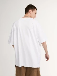 Camiseta De Hombro Caído Para Hombres Con Gráfico De Letras Y Números - Blanco - Ver 2