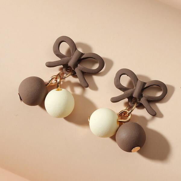 

Bow Knot Decor Earrings, Coffee brown